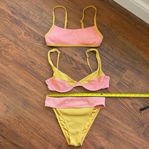 Billabong 3 piece bikini set, Pink and Yellow